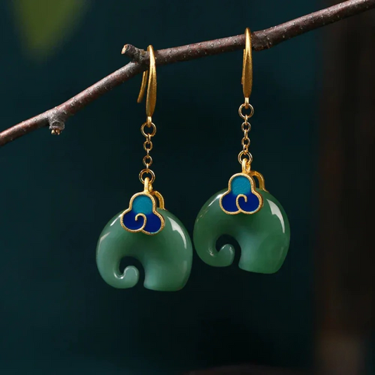 Boucles d'oreilles vintage éléphant vert