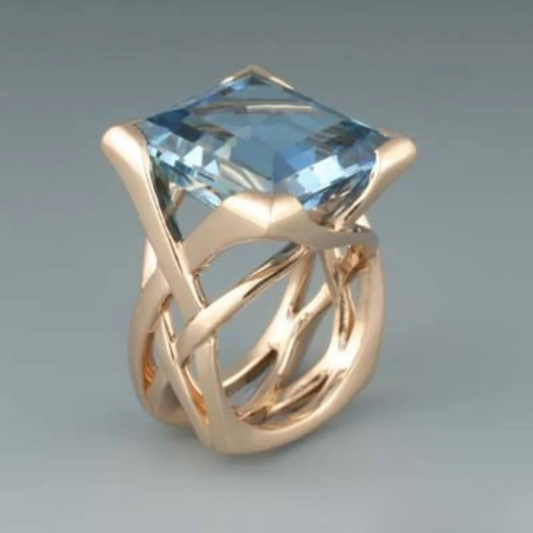 Bague Vintage Rose Or avec Zirconia Bleue