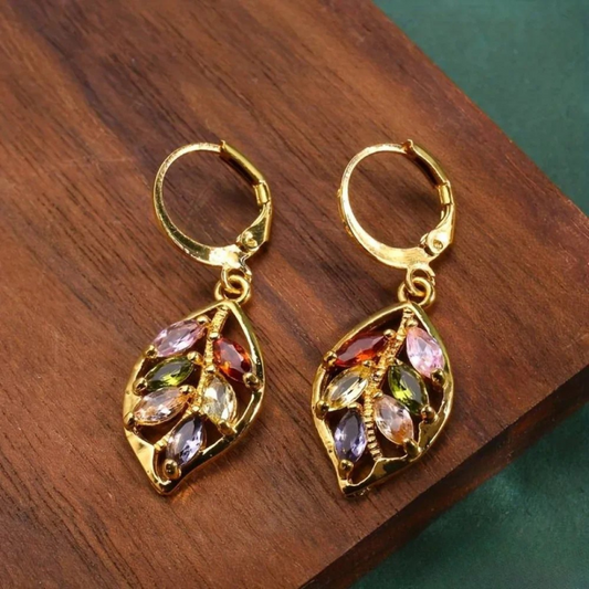 Boucles d'Oreilles Vintage en Or avec Zirconia Coloré