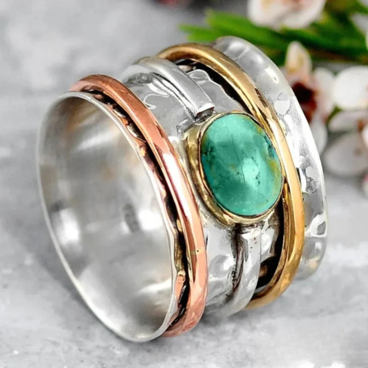 Bague vintage en or et argent avec turquoise