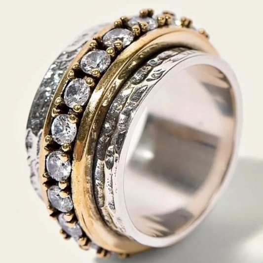 Bague vintage en zircone dorée et argentée