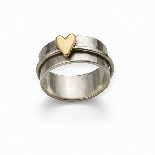Bague en Argent avec Cœur en Or Vintage