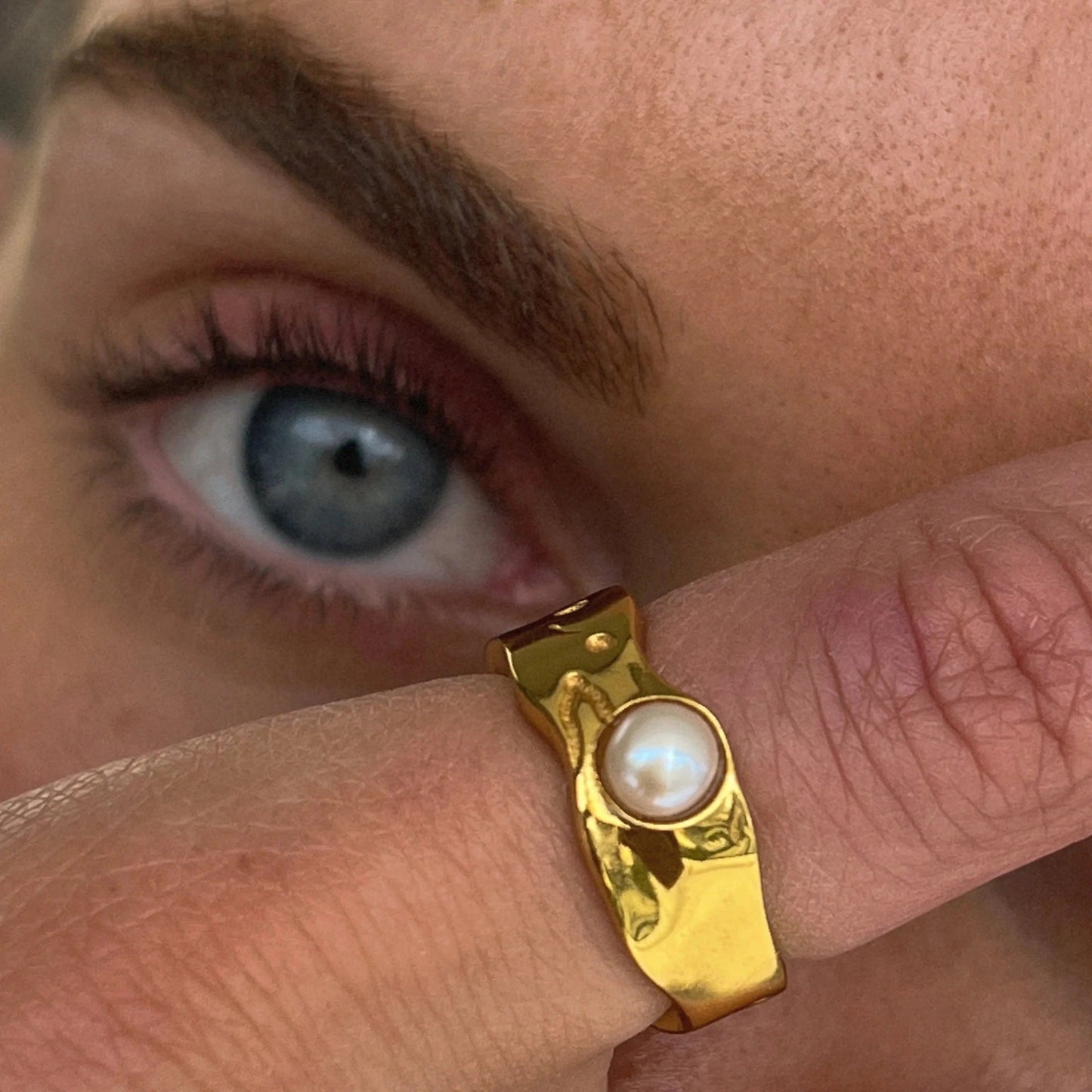 Bague Vintage en Perle Naturelle Dorée