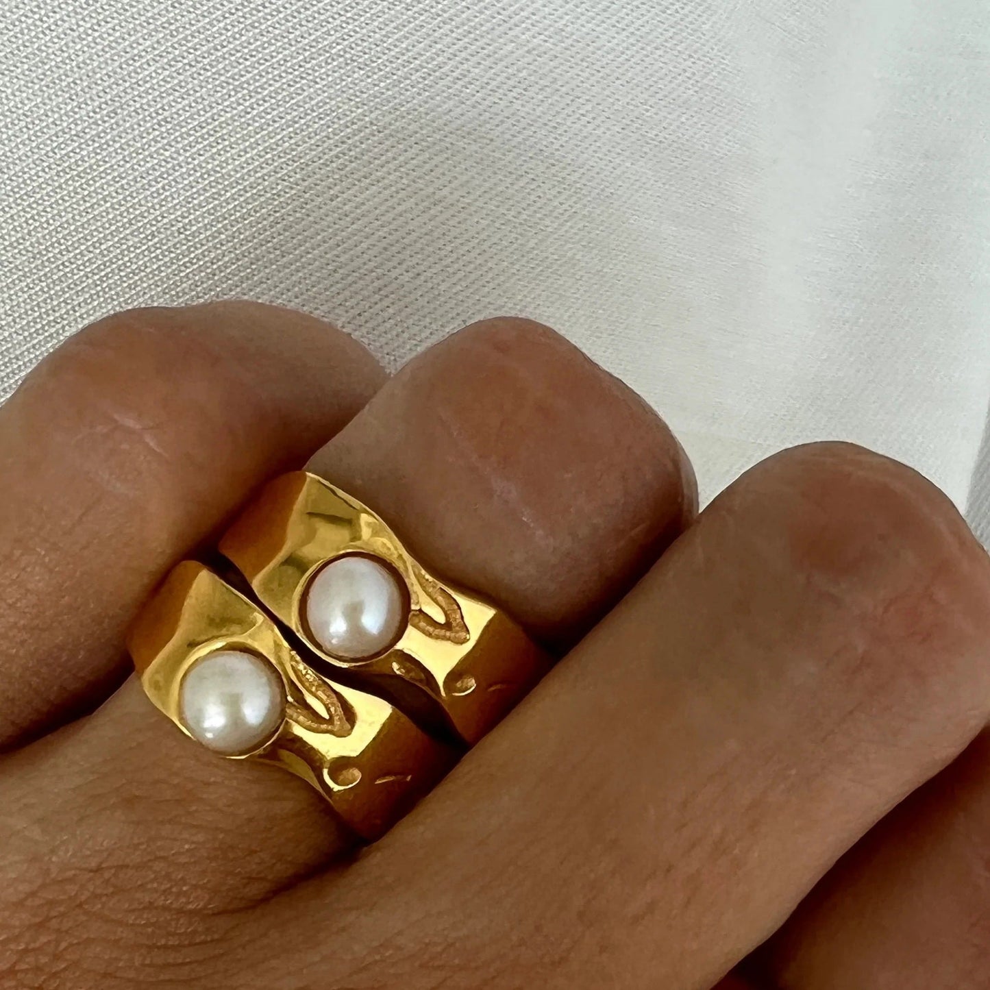 Bague Vintage en Perle Naturelle Dorée