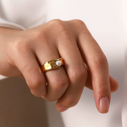 Bague Vintage en Perle Naturelle Dorée