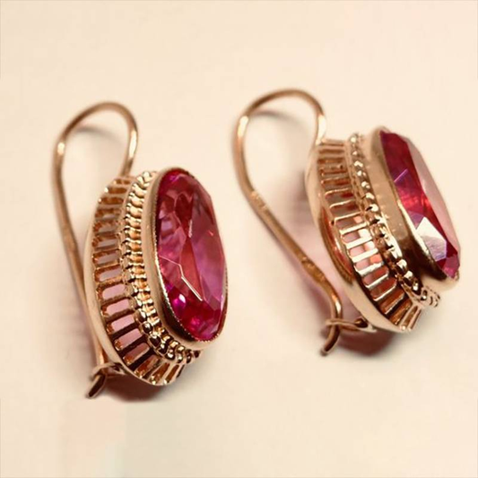 Boucles d'oreilles Vintage en Cristal Rouge Or Rose