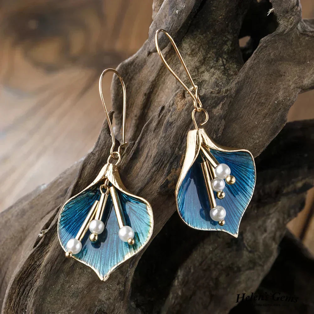 Boucles d'Oreilles en Argent Lotus Bleu Vintage