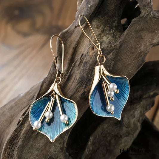 Boucles d'Oreilles en Argent Lotus Bleu Vintage